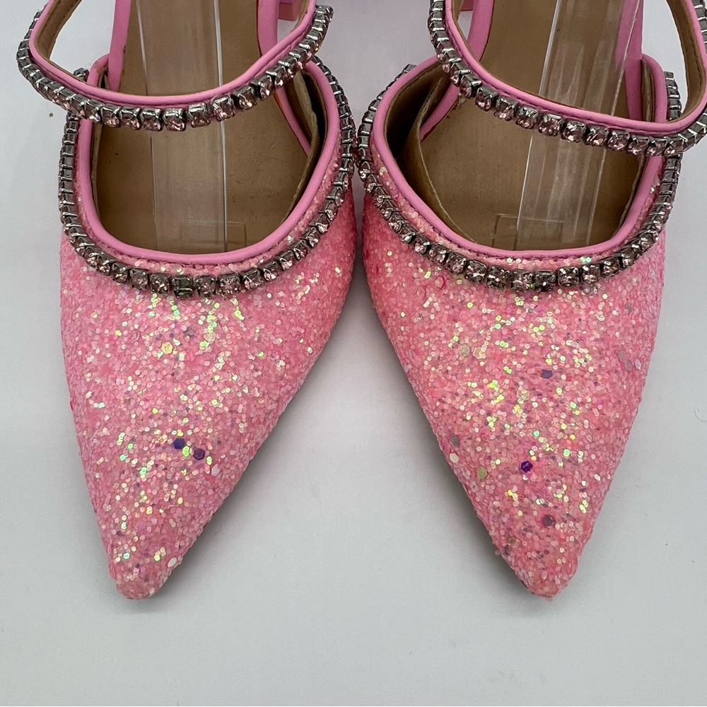 INC International Concepts Gylana Pink Glitter Mule Heels/Rhinestone Straps - Picture 3 of 15